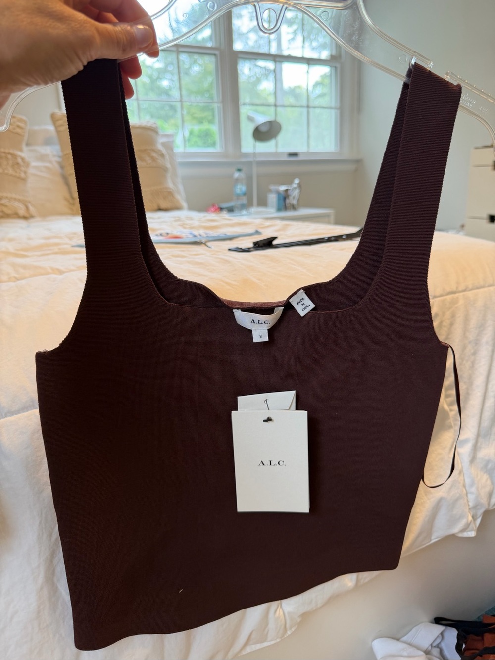 A.L.C. Women's Deep Brown Square Neck Ribbed Tank
